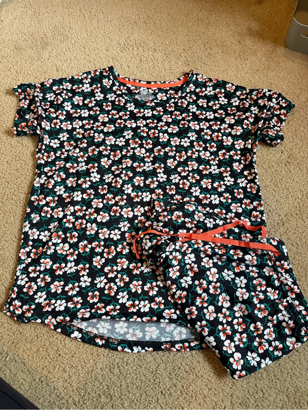 Cuddl Duds Floral Pajama Set with Coral Trim